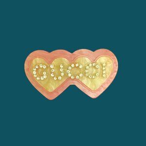 Vintage Gucci Pink/Cream Pearlized Hair Barrette with Real Crystals